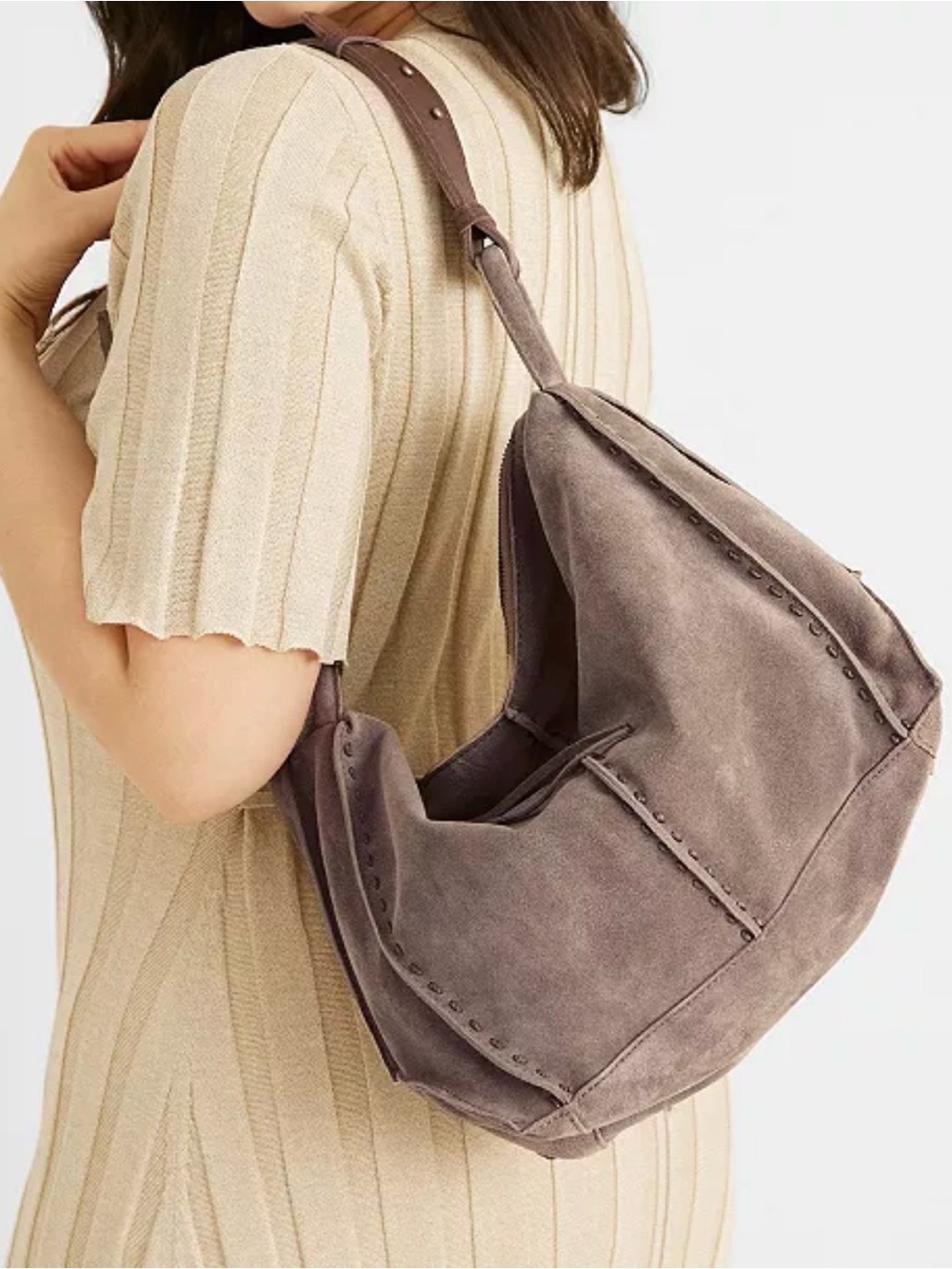 The Sak Los Feliz Leather Medium Hobo Bag In Mushroom Suede